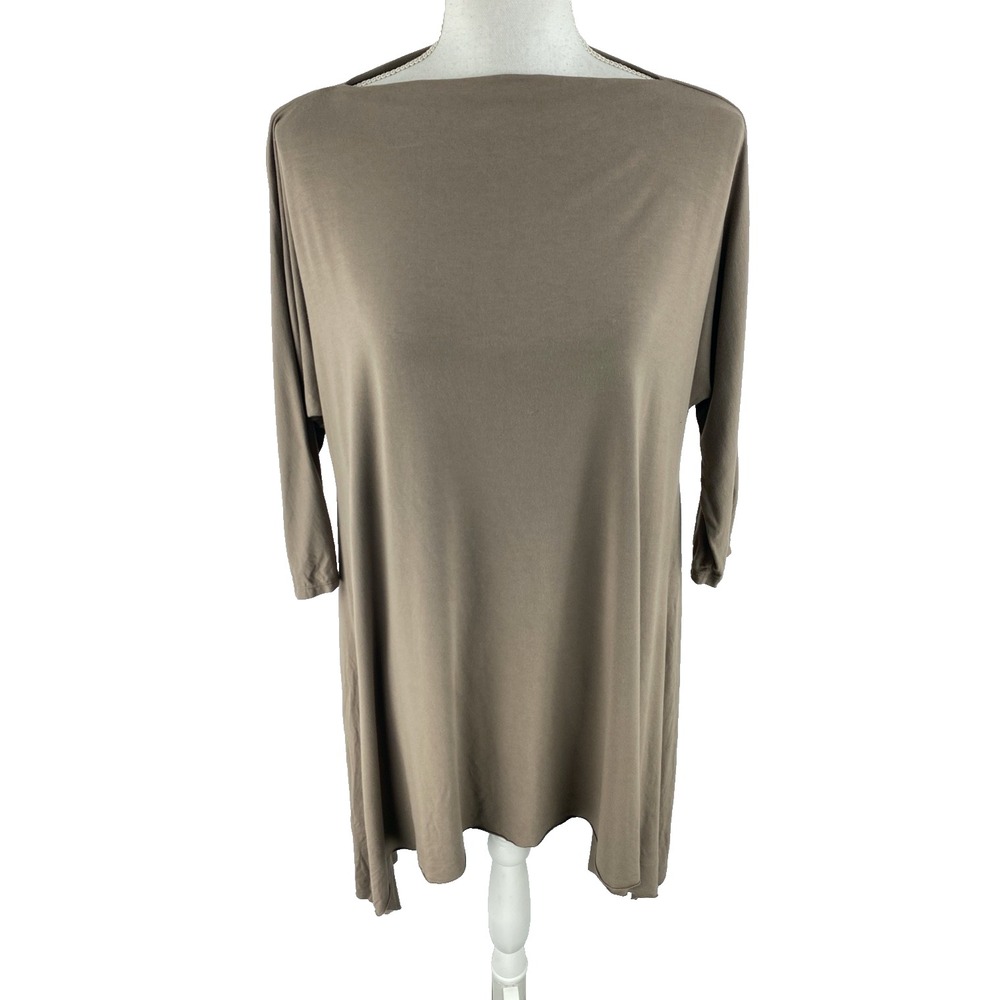 Bel Kazan Womens S Oversized 3/4 Sleeve Sharkbite Slit Neck‎ Blouse